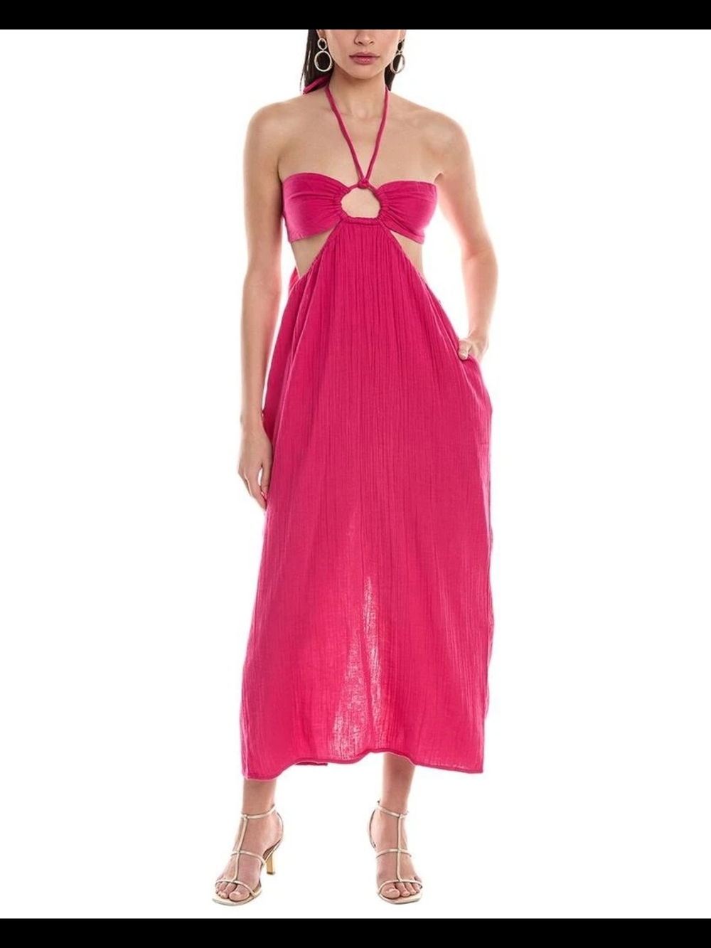 Mara Hoffman Hot Pink Strapless Halter Midi Dress